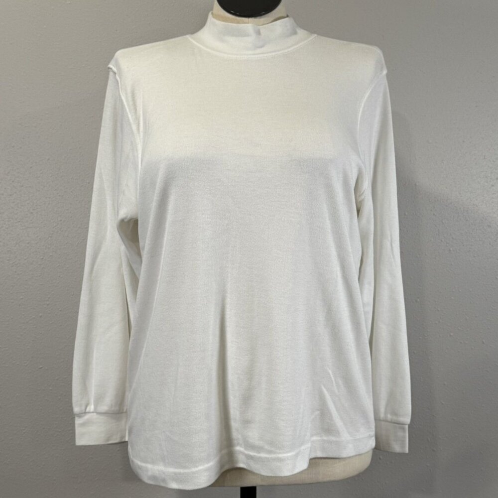 CG Sport Ivory Mock Neck Top Womens 1X Long Sleeve Pullover Shirt Off-White